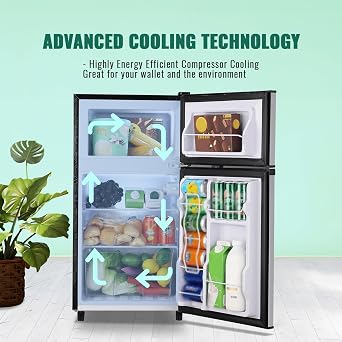 WANAI Double Door Small Refrigerator with Freezer-on-top, 3.5 Cubic Feet Mini Fridge with 7-Level Adjustable Thermostat for Office, Dorm, Bedroom, Home and Apartment, Silver