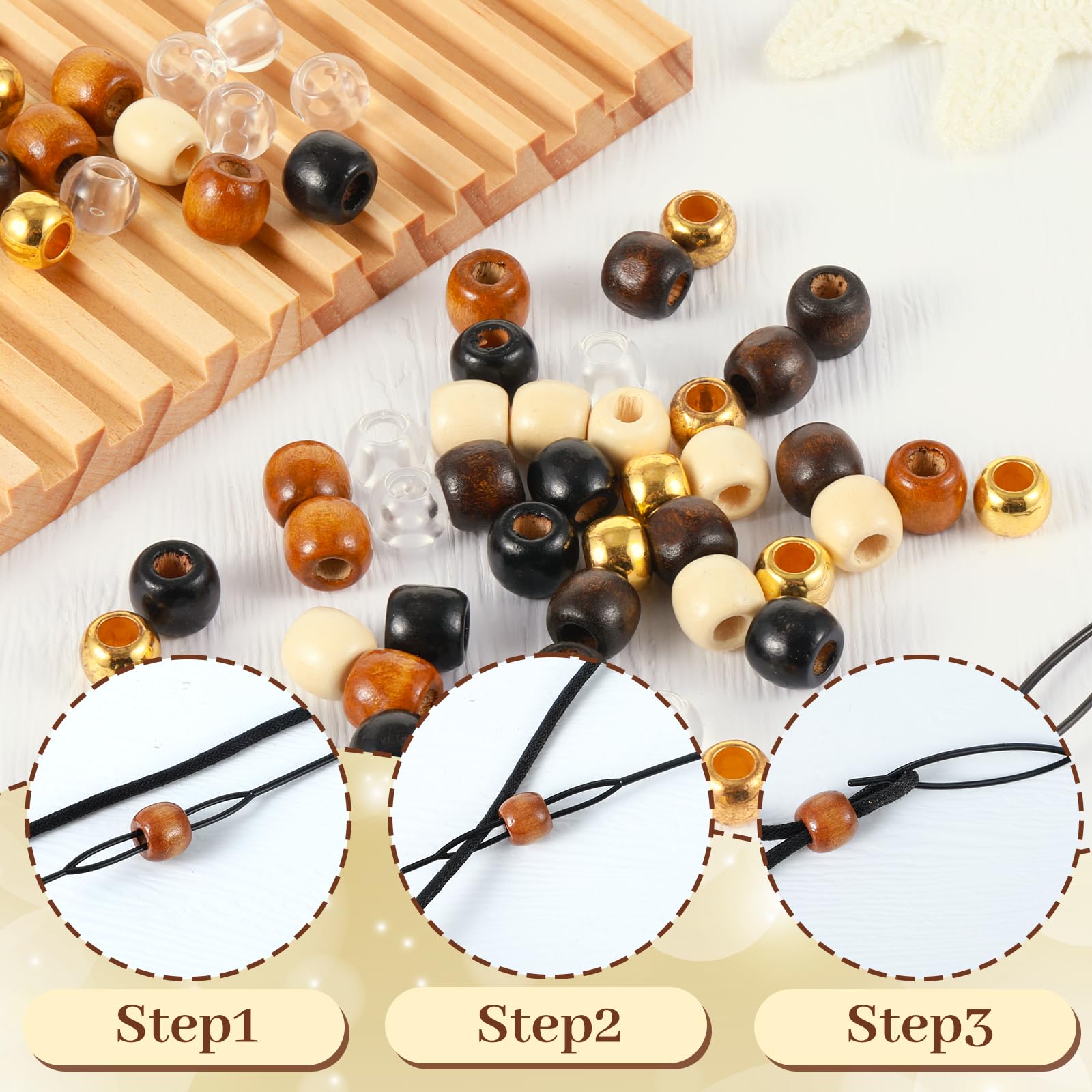 Haarperlen aus Holz für Zöpfe, 6 Farben, Haarschmuck, Zöpfe, Dreadlock-Zubehör, niedliches Zopf-Dekoration, Schmuckherstellungs-Set, Zopf-Clips für Damen und Herren, Bastelarbeiten, 60 Stück