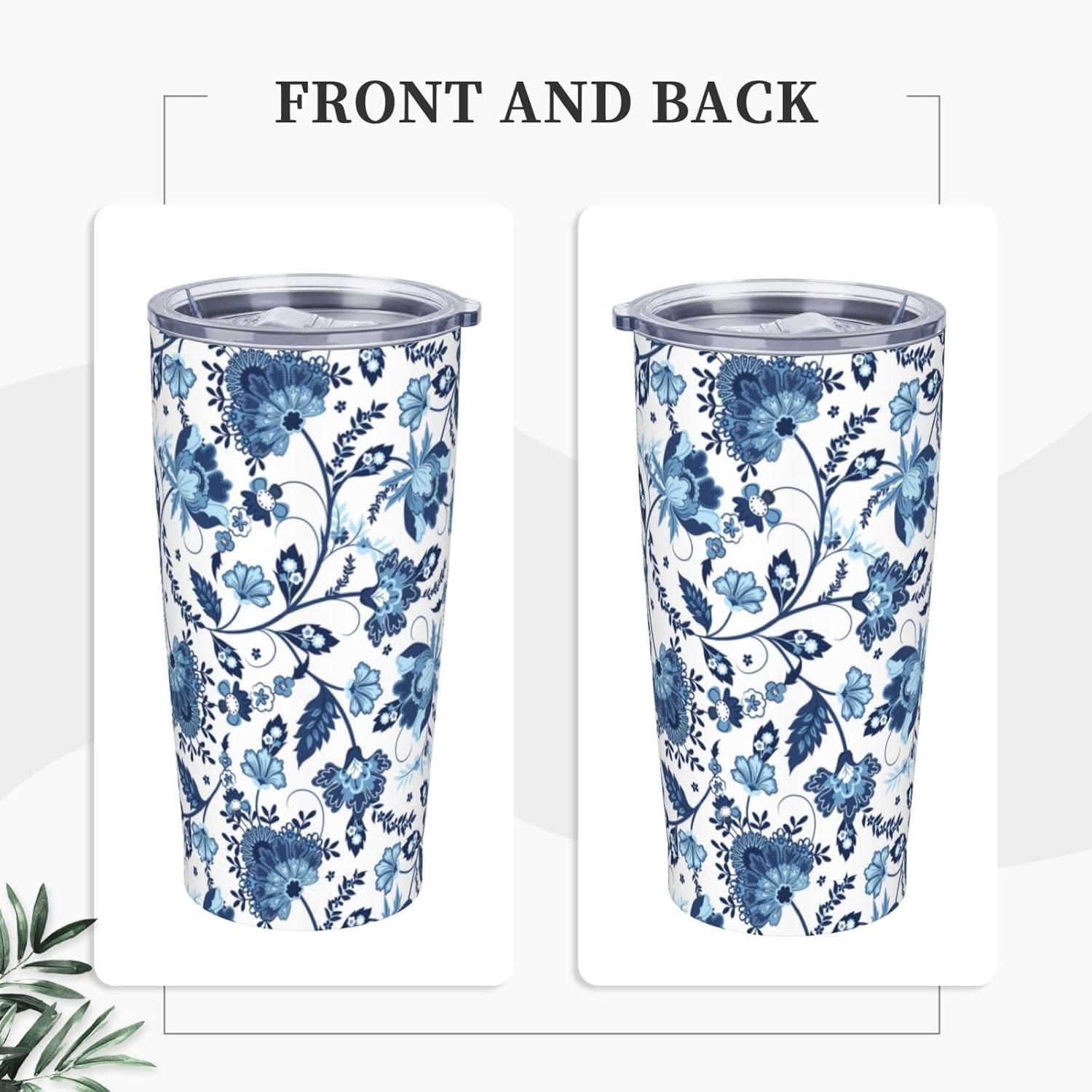 Blue White Porcelain Pattern Tumbler,Ceramics Flower 20oz Stainless Steel Insulated Travel Tumblers,Travel Coffee Mug with Lid and Straw Water Bottle Drink Cups Gifts for Women Men Lovers - Image 2