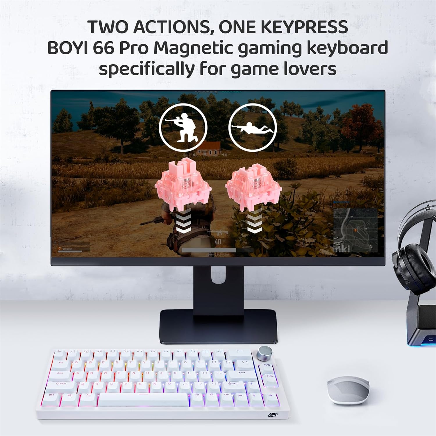 X BOYI 66Pro Magnetic Switch Rapid Trigger RGB Gaming Keyboard,60% Hall Effect Adjustable Actuation Gasket-Mounted Hot Swap Wired Mechanical Keyboard with Knob for PC/Mac Gamer (White)