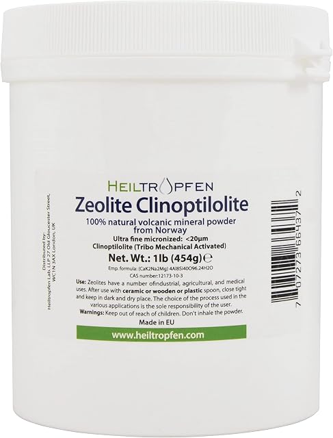 Zeolite Powder 1 Pound - 454 g | Ultra FINE | Less-Than 20 µm | Clinoptilolite 90-92% | Activated | Natural Mineral Dust | Heiltropfen®