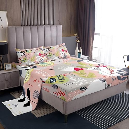 Manfei Juego de sábanas de pájaros tamaño matrimonial, juego de ropa de cama floral de hojas botánicas para decoración de habitación de niños y
