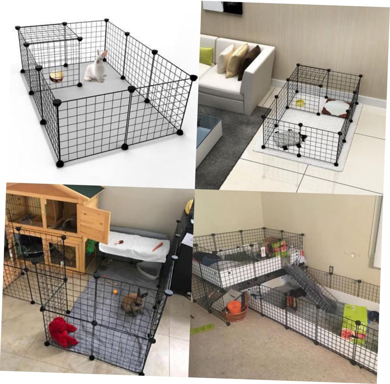 Phantasmia ペットケージ 16個セット &ndash; 屋外用フェンス付きポータブル犬クレート 竹素材折りたたみ可能 (16 pcs)