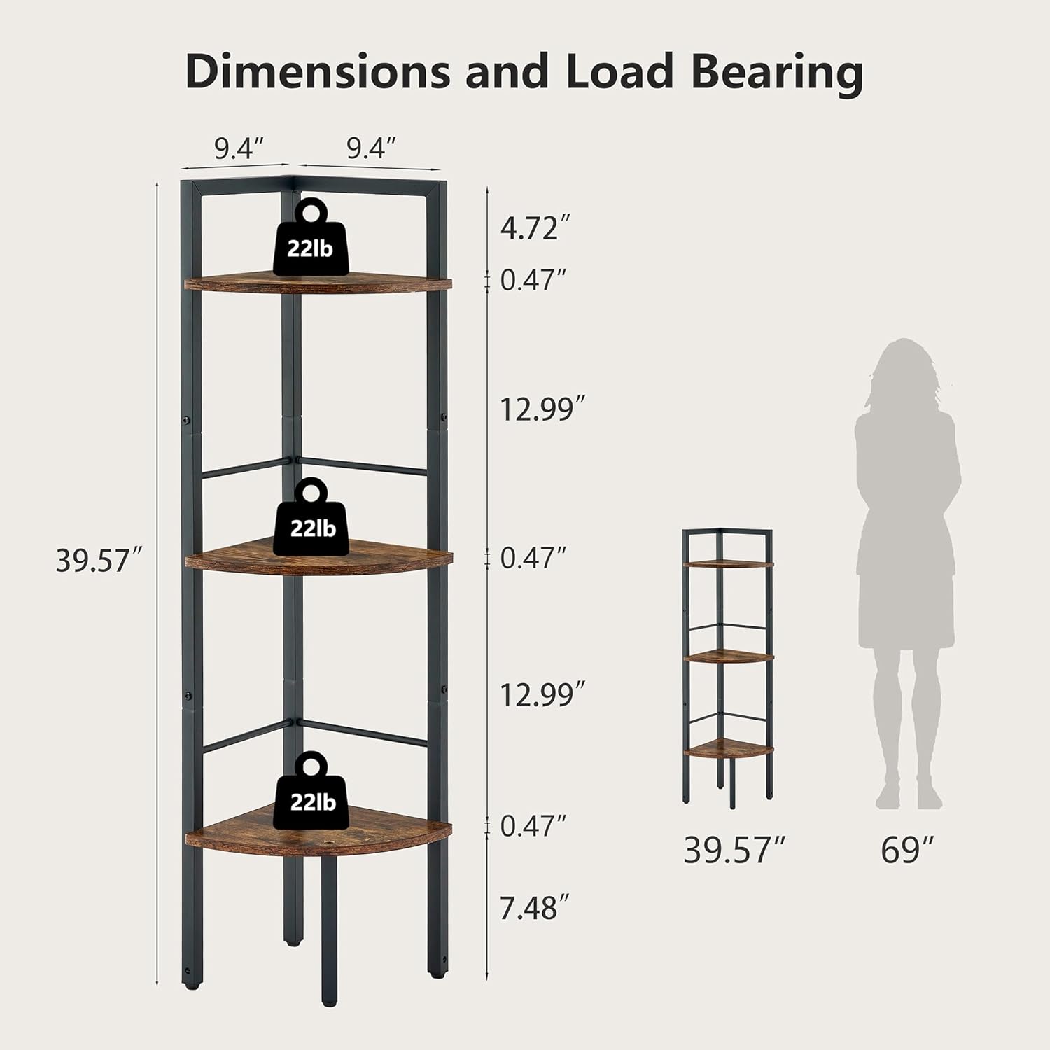 Tajsoon 3 Tier Corner Shelf Stand Plus 4 Tier Industrial Corner Shelf