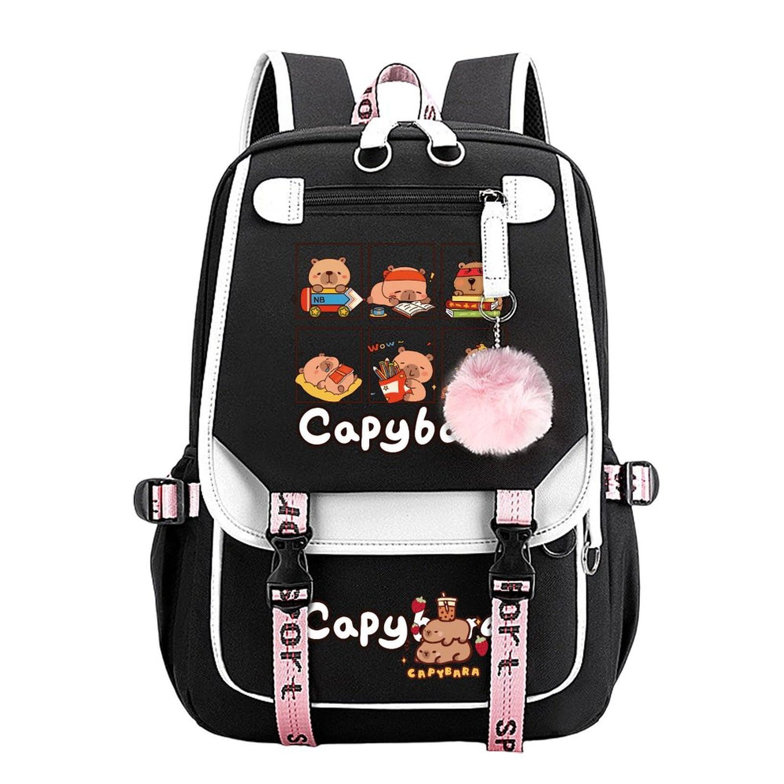Byuijuh Capybara Backpack Cute Kapibara Laptop Travel Backpacks Large Capacity Waterproof Shoulders Hiking Daypacks Black