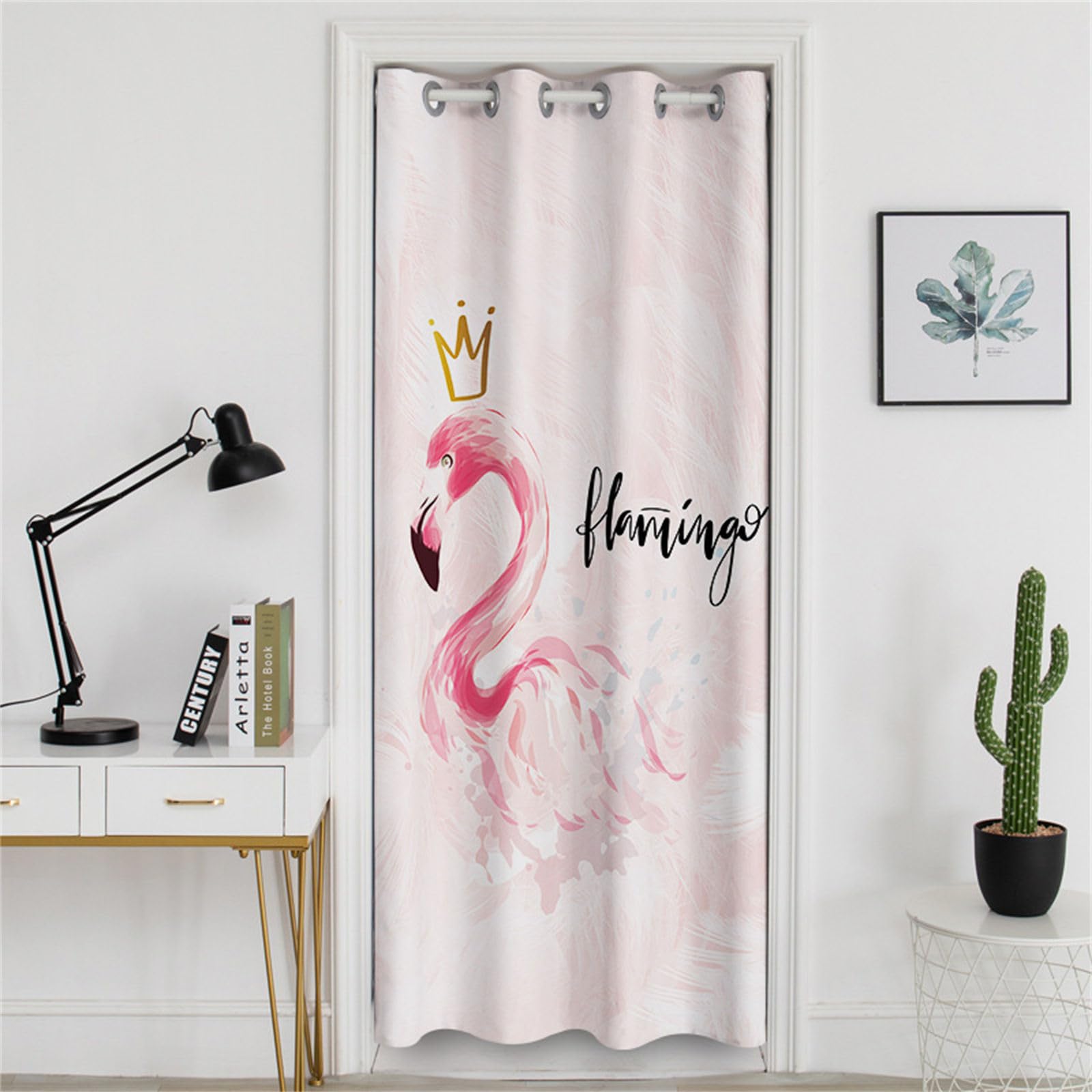 Odot Rideau de Porte Interieur Occultant, Motif Flamant Rideaux de Porte à Oeillets Rideau Isolation Thermique Anti Froid Anti Bruit pour Salon Chambre Fenetre Maison (200x180cm,Flamant Rose)