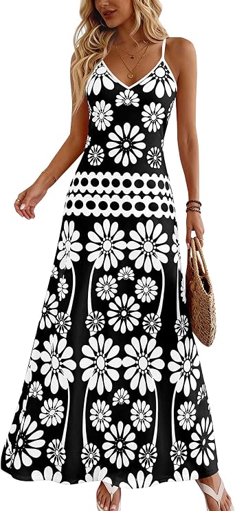 Zenlonr Womens Summer 2026 Wedding Guest Maxi Dresses Sphagetti Strap V Neck Floral Boho Long Dress Vacation