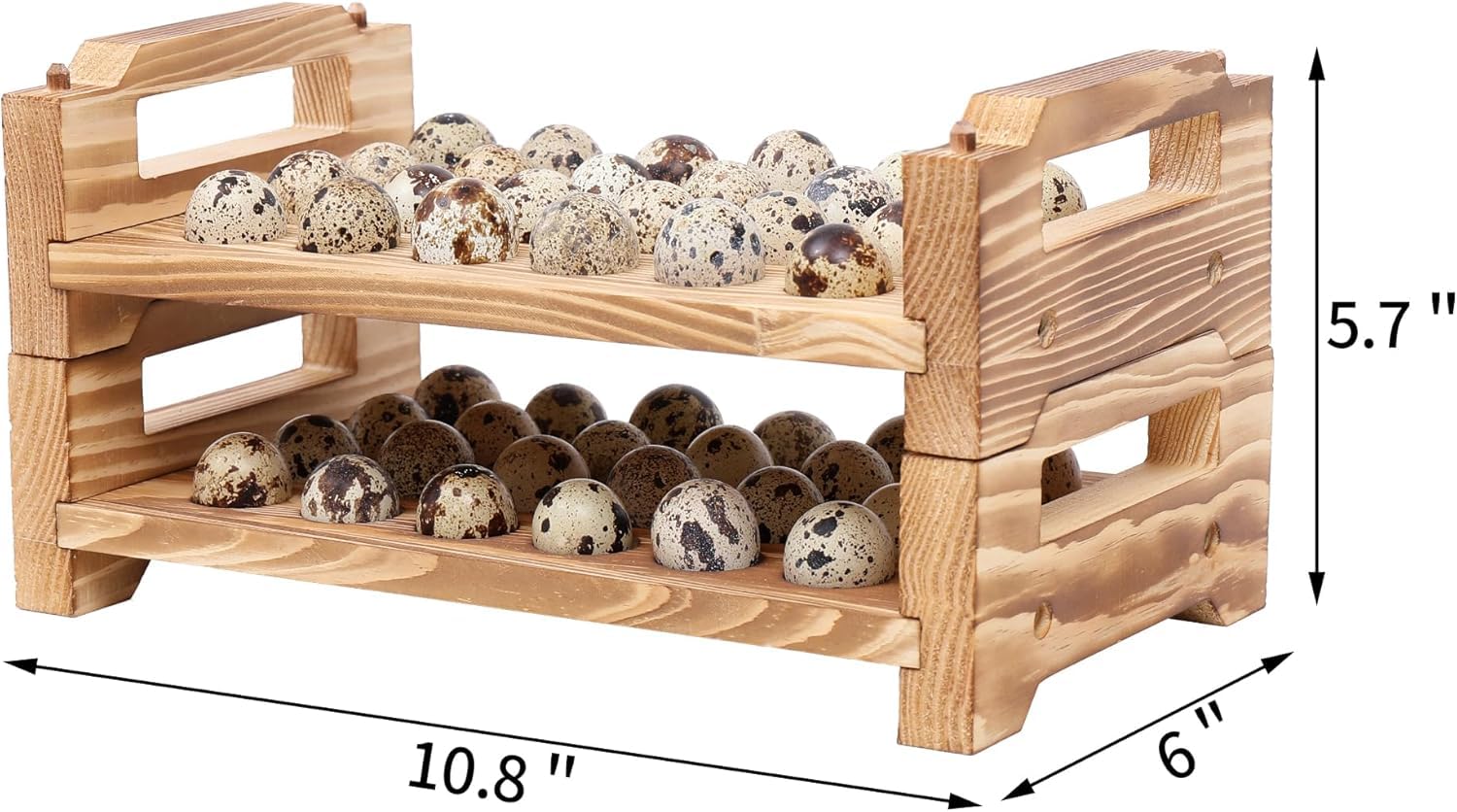 Support d'œufs de caille en bois à 2 niveaux empilables pour 48 œufs frais, organisateur d'œufs de caille rustique pour décoration de cuisine