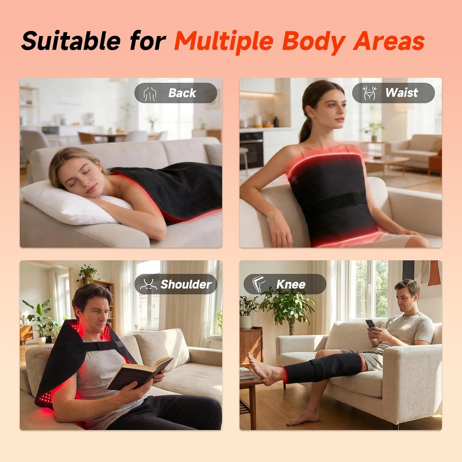 39.4'' x 23.6'' Red Light Therapy Mat for Body-360 LEDs Tri-Chip 660nm 850nm Red Light Therapy Pad Back Waist Shoulder Pain Relief Adjustable Heat 3 Modes 30Min Timer Wrap Straps Home Use Gift