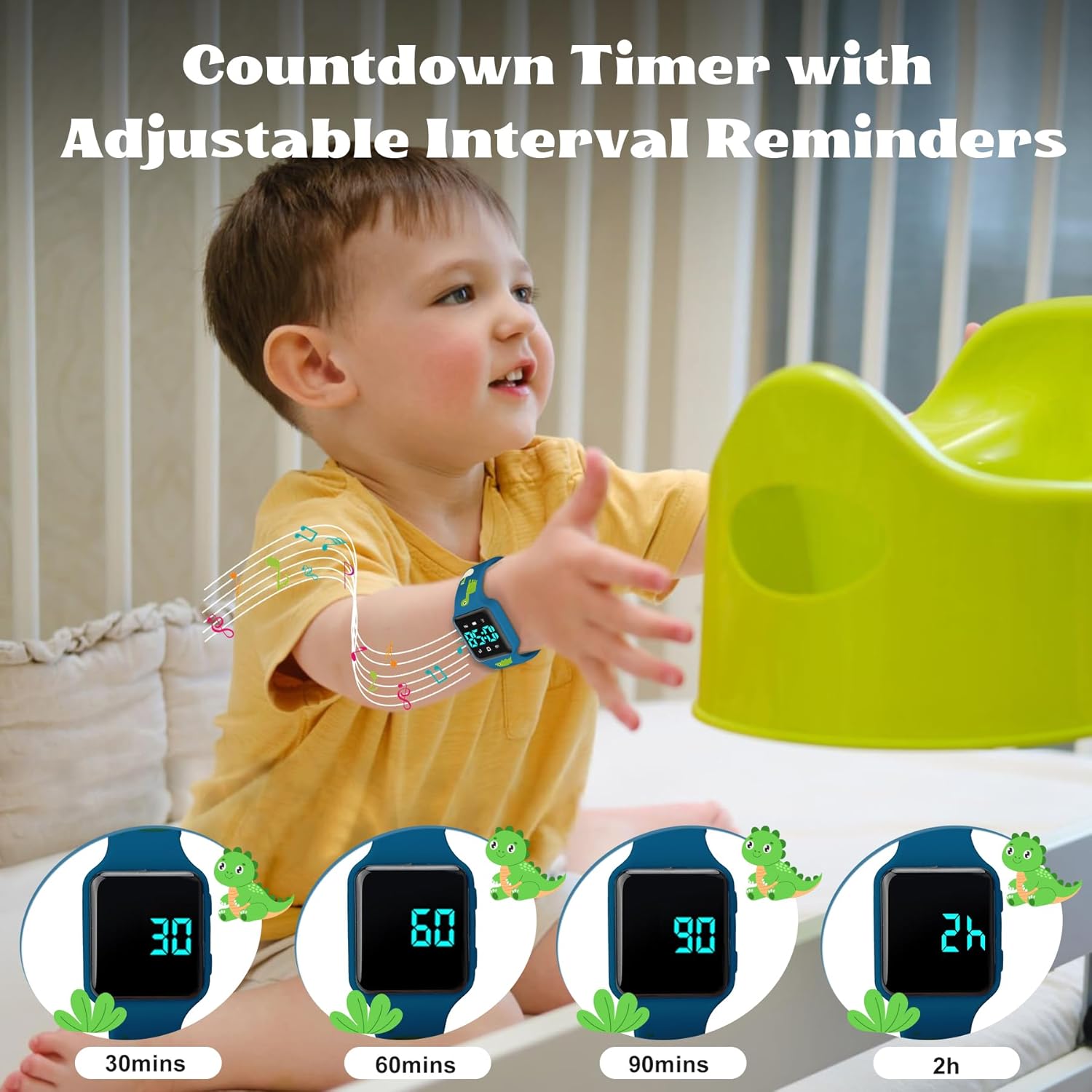 Potty Training Watch for Toddlers & Kids with Countdown, Flashing Lights, Fun Music or Vibration Alerts - Waterproof Interactive Toilet Training Reminder for Boys & Girls Ages 2-9