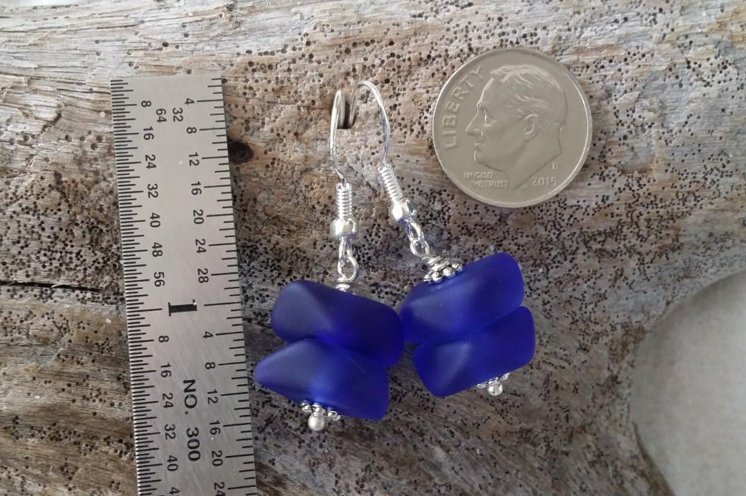 YInahawaii Handmade cobalt blue sea glass earrings, (Hawaii Gift Wrapped, Customizable Gift Message)