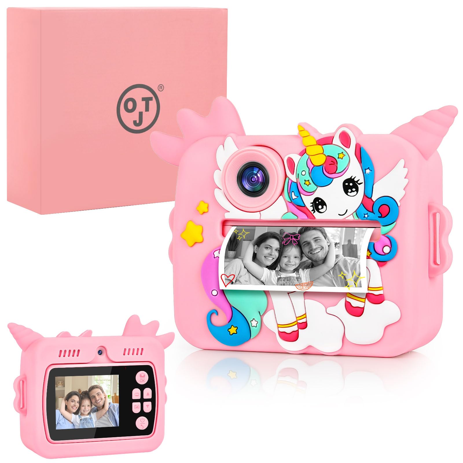 OTJ Kids Camera Instant Print - Selfie Children Digital Camera Toy That Print Photos Christmas Birthday Gifts for Ages 3-12, 4 5 6 7 8 9 10 Year Old Girls Toddler, Travel Portable Video Cameras