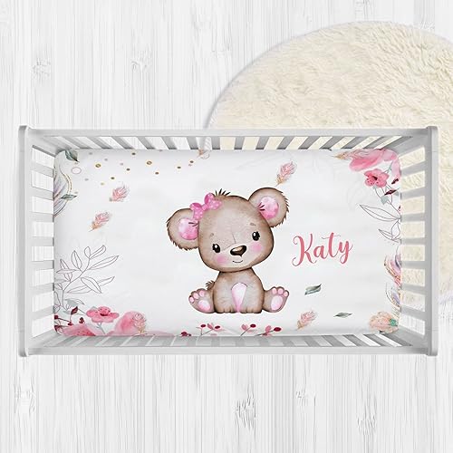 Miniatura 2 de Sábanas personalizadas de cuna de bebé de oso pequeño para niñas sábanas de cama de cuna personalizadas con nombre mini sábana de cuna sábanas de