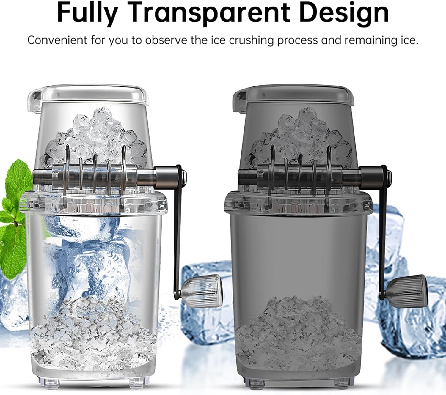 Manual Ice Crusher, Hand Crank & Portable Ice Shaver with Stainless Steel Blades - for Shaved Ice, Snow Cones, Slushies - Compact for Home Kitchen, Bar, Camping, Travel and Parties