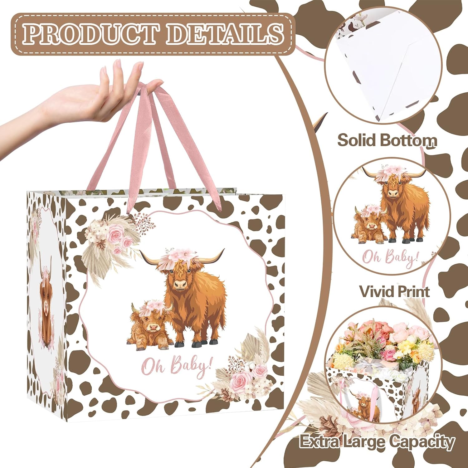 Allparty Extra Large Highland Cow Gift Bag for Baby Girl image 3