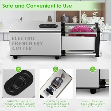 YOTAN Electric Potato Chip Cutter with 2 Size Blades, Professional French Fries Cutter with 1/2 and 3/8 Stainless Steel Blades for Cutting Onions, Potatoes, Cucumbers
