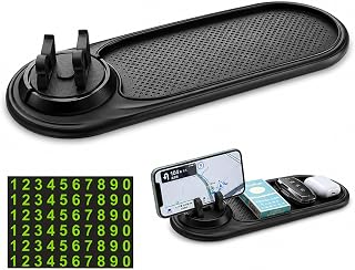 Anti Slip Pad 3 in 1 with Phone Holder | For Car Dashboard Phone Sunglasses Keys, PVC Non Slip Mat with 360 Rotation and Hidden License Plate Holder