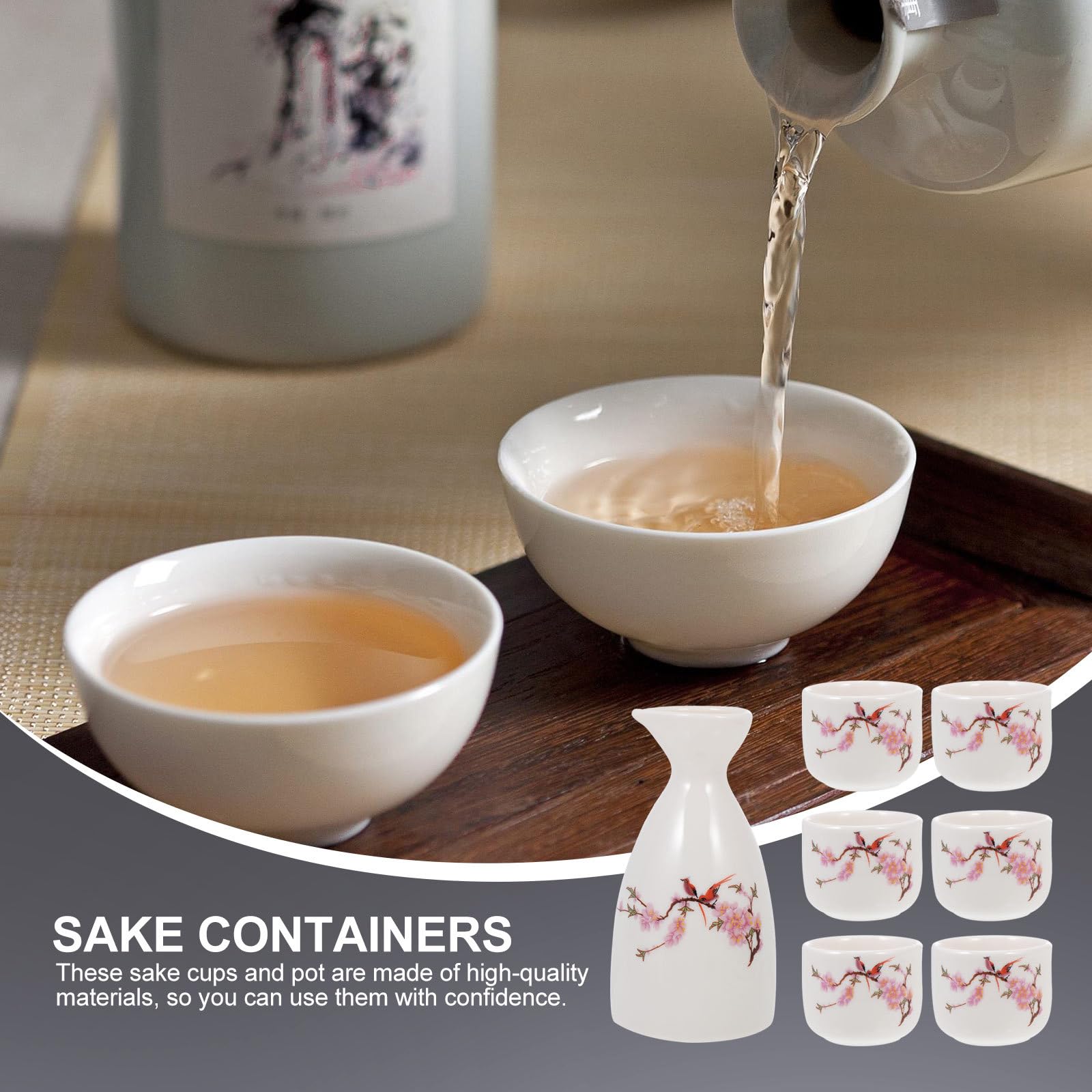 BESPORTBLE Sake japonés 5 piezas con jarra de cerámica y vasos para servir licores y reuniones sociales