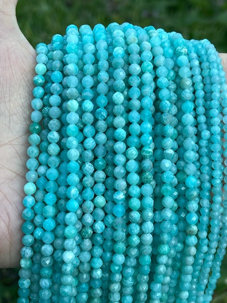 Perles amazonite bleue naturelle 2mm facettées, rang de 38,1 cm pour bijoux