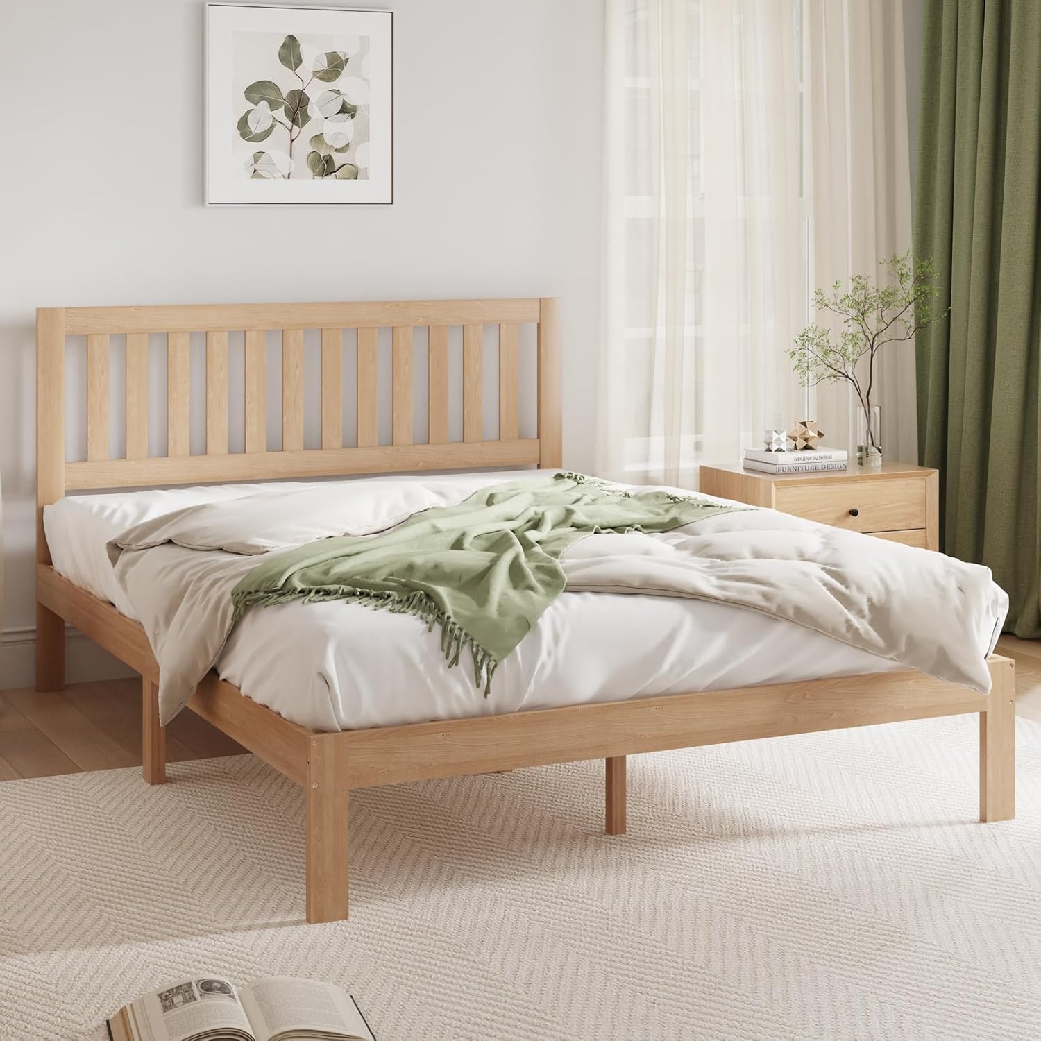 Novilla Queen Bed Frame Wood Bed Frame Queen with Headboard