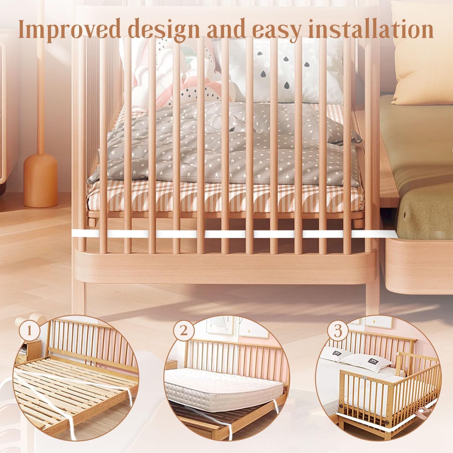 Cintura Fissaggio Lettino 8,0 m x 2,6 cm – Cinghia Universale Regolabile per Lettini Affiancati Co-Sleeping, Boxspring, Culle e Letti Pieghevoli – Treccia Culla Paracolpi