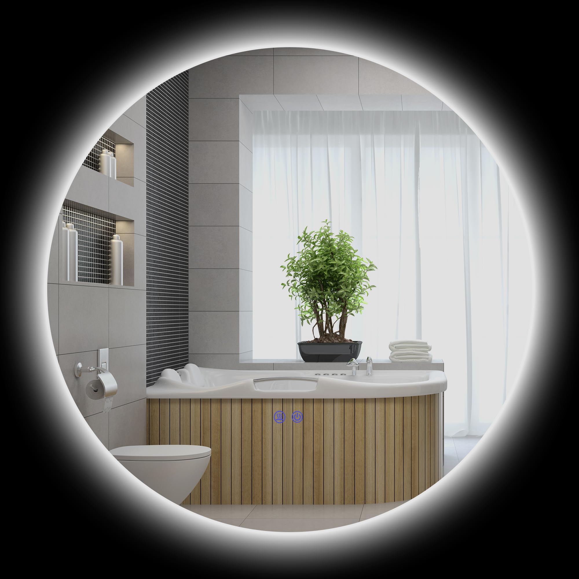 kleankin Espejo Redondo Iluminado LED Espejo de Pared para baño 70 cm con luz Interruptor táctil Sistema antivaho Brillo Regulable 35W Blanco y Plata