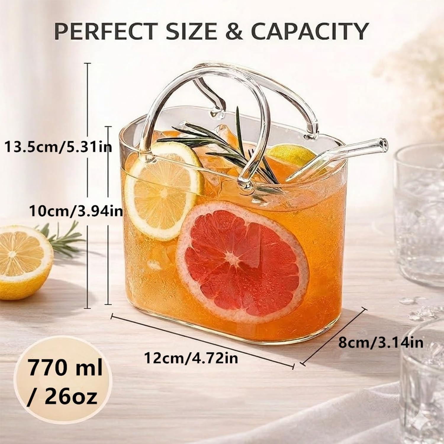 Glass Purse for Drinks with Straw, Purse Drinking Glass, Glass Purse Vase, Handbag Shaped Cup for Juice, Tea, Cocktail, Flowers & Party Decor (2)