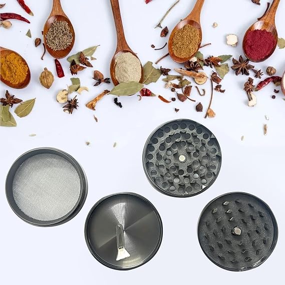 Herb Grinder, Large Spice Grinder 60mm(2.36 inch), 4 Layers Portable Zinc Alloy Grinders with Pollen Scraper and Cleaning Brush (Grey)