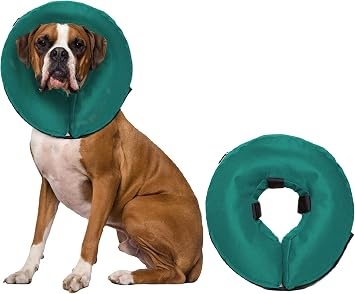 ZenPet Protective Inflatable Recovery Collar for Dogs and Cats Teal - Soft Pet Cone Does Not Block Vision E-Collar - Designed to Prevent Pets from Touching Stitches, Wounds and Rashes Medium