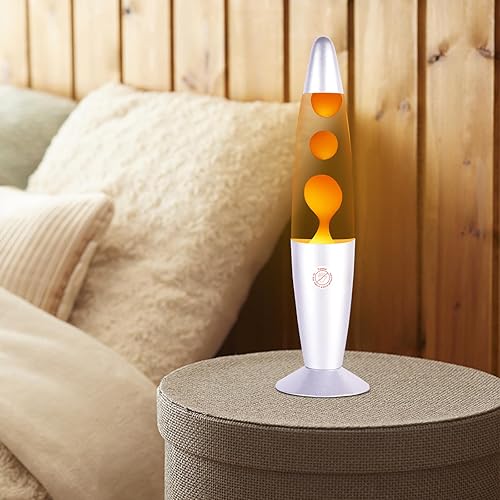 Miniatura 10 de Lámpara de movimiento líquido azul con base plateada, cera blanca en agua azul con purpurina de magma para adultos y niños, luz nocturna incluye