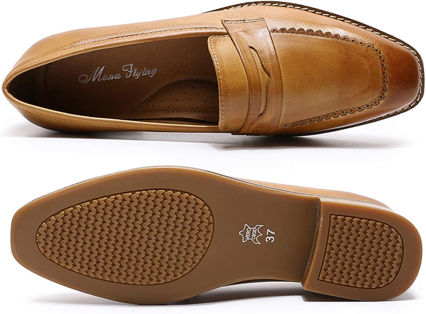 Mona flying Women's Top Leather Square Toe Penny Loafer Dress Casual Slip on Flat Office Work Shoes for Ladies - Image 4