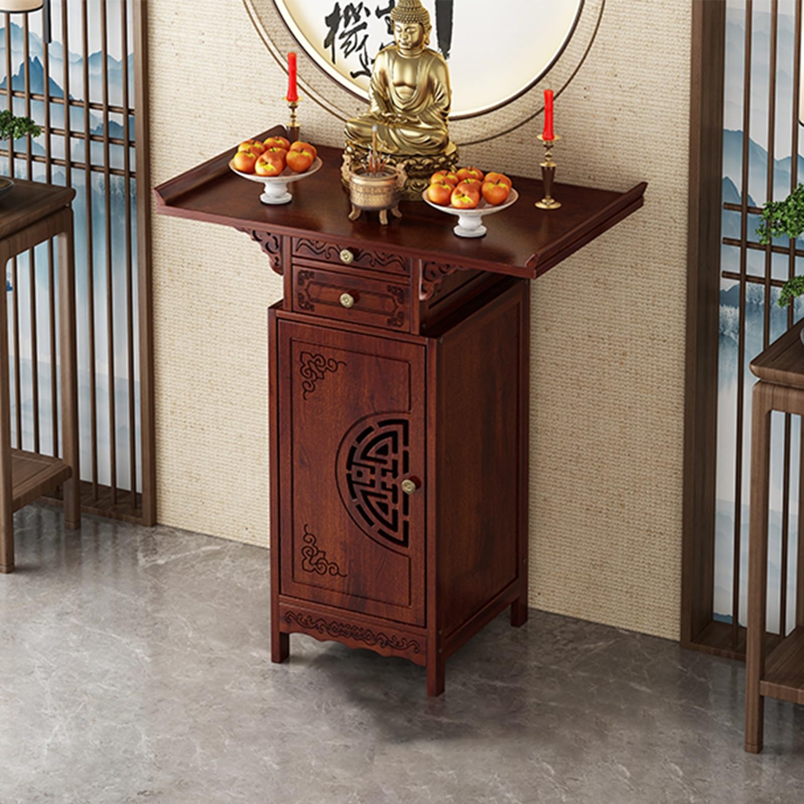 MESCXTY Altar Table Featuring Drawer and Shelf, Buddhist Meditation Cabinet for Home or Temple Display