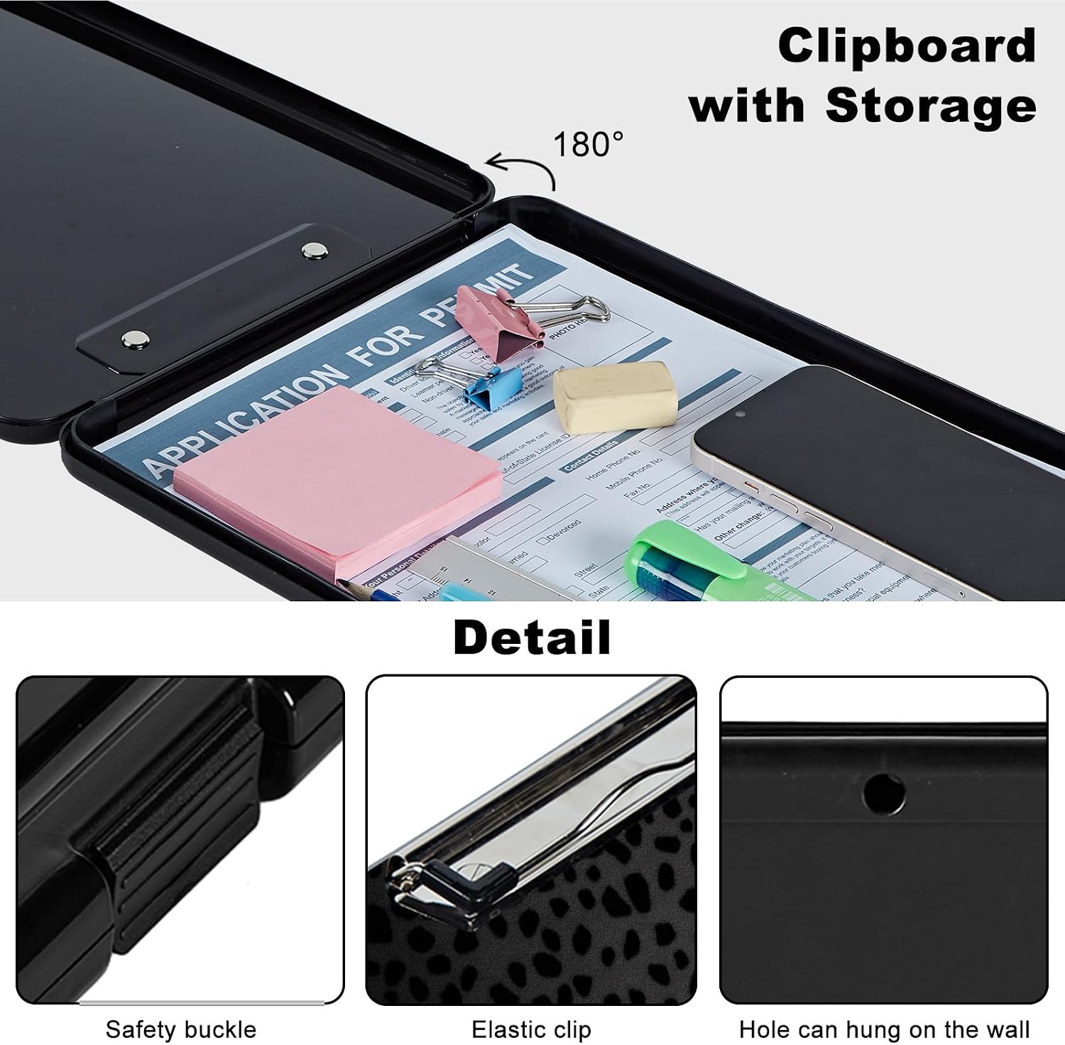 Clipboard with Storage,Plastic Storage Clipboard with Low Profile Clip, Heavy Duty Nursing Clipboards Foldable,Coaches Clipboard Case for Work, Teacher,Office School Supplies,Black Leopard Print image 3
