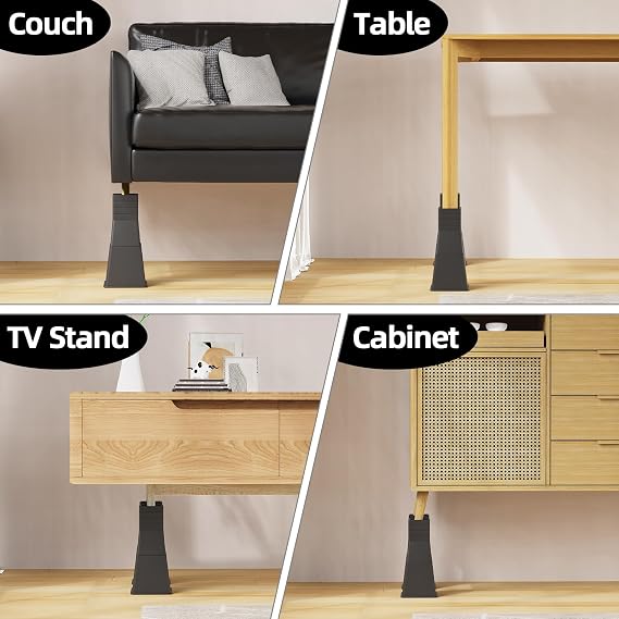 12 inch Bed Risers Heavy Duty, Adjustable Furniture Risers for Bed, Sofa, Table, Chair, Support up to 1500 Lbs (Set of 4, Black)