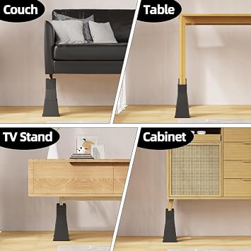 12 inch Bed Risers Heavy Duty, Adjustable Furniture Risers for Bed, Sofa, Table, Chair, Support up to 1500 Lbs (Set of 4, Black)