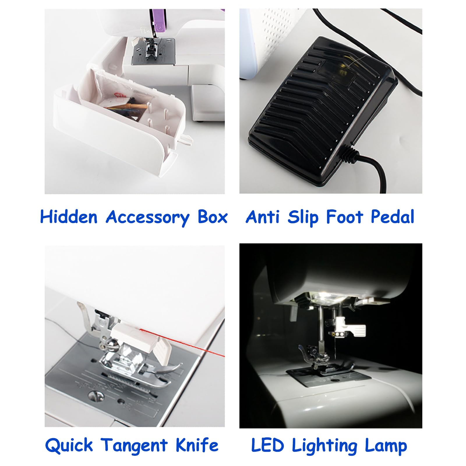 Eléctrica Portátil Máquina de Costura de 24 Agujas, Multifuncional Maquina Coser con Luz LED, Pequeña Máquina de Coser para Principiantes(Size:13.38 * 5.9 * 11.41in,Color:púrpura)