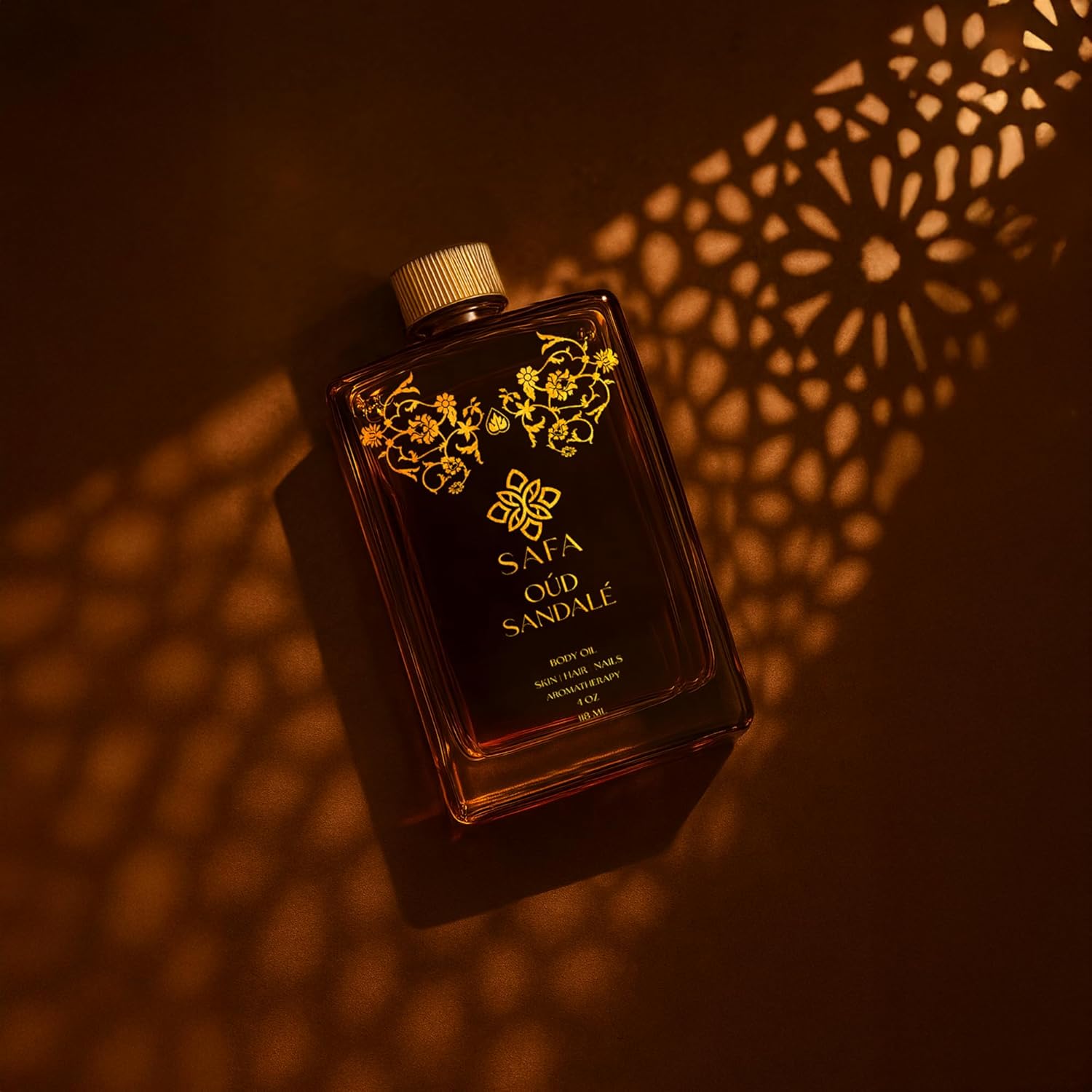 SAFA Oud Sandalé Oil – Organic Oud & Sandalwood Essential Oil for Hair, Body, Face & Nails – Arabian Perfume Oil for Women & Men - Strong & Long Lasting Fragrance 4 Fl Oz
