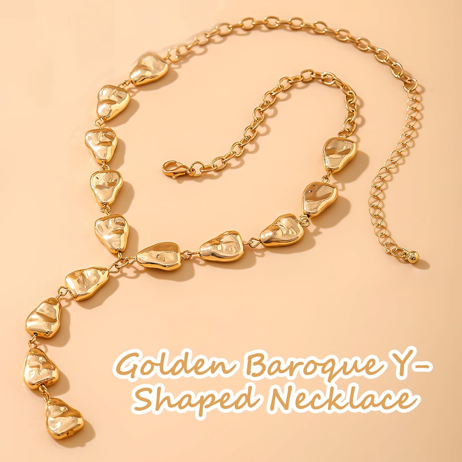 Statement Necklace for Women，Long Gold Plated Y Shape Lariat with Waterdrop Beads，Trendy Gold Teardrop Pendant, Chunky Tassels for Christmas, Birthday, Wedding Party - Image 4