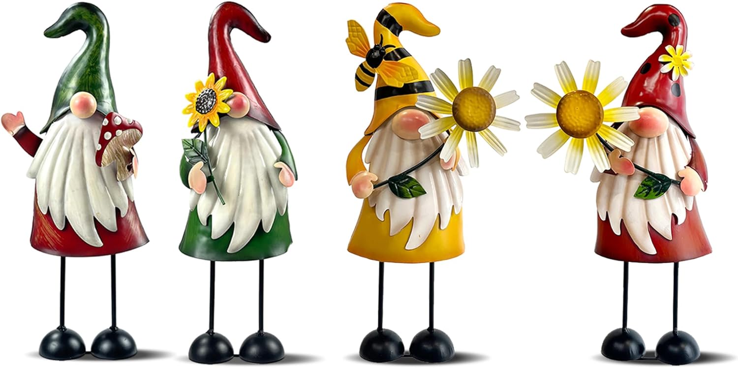 HONGLAND Metal Gnome Yard Art - 18 Inch Gnome Figurine - Outdoor Garden Decor