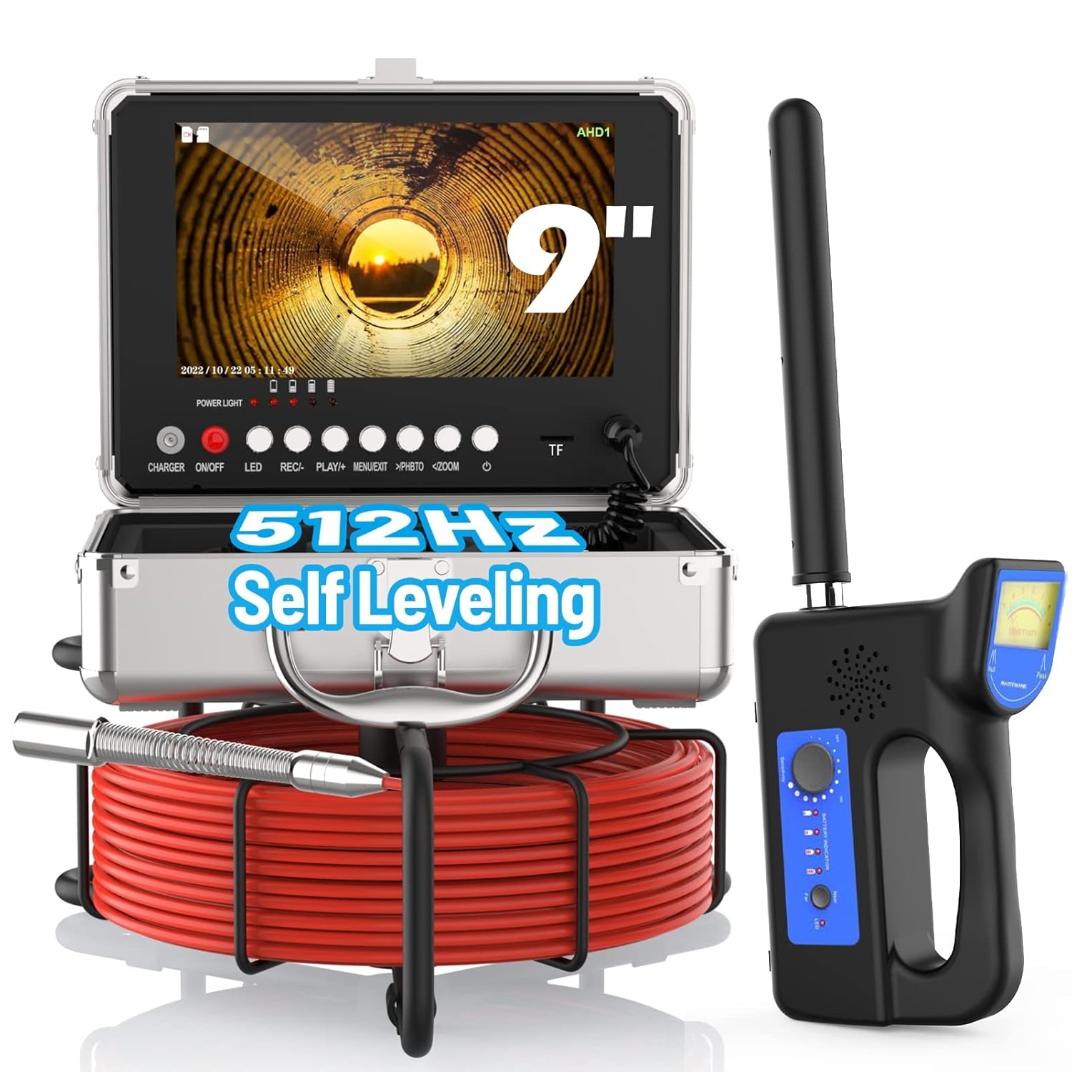 Anysun Self-Leveling Sewer Camera with Locator, Drain Camera with 9'' IPS Monitor and 165ft Cable, IP68 Waterproof Pipe Inspection Camera with DVR Recording Funcation and 16GB Memory Card