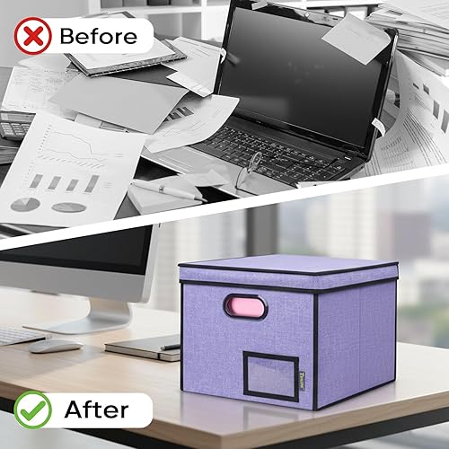 Miniatura 144 de BALEINE - Caja organizadora de archivos con tapa, organizador de carpetas plegable con riel de plástico, caja para carpetas colgantes para Gris