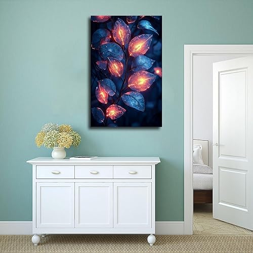 Miniatura 4 de Arte de pared retro futurista Cyberpunk Nature - Plantas de neón y circuitos tecnológicos, decoración vibrante para el hogar, decoración de pared