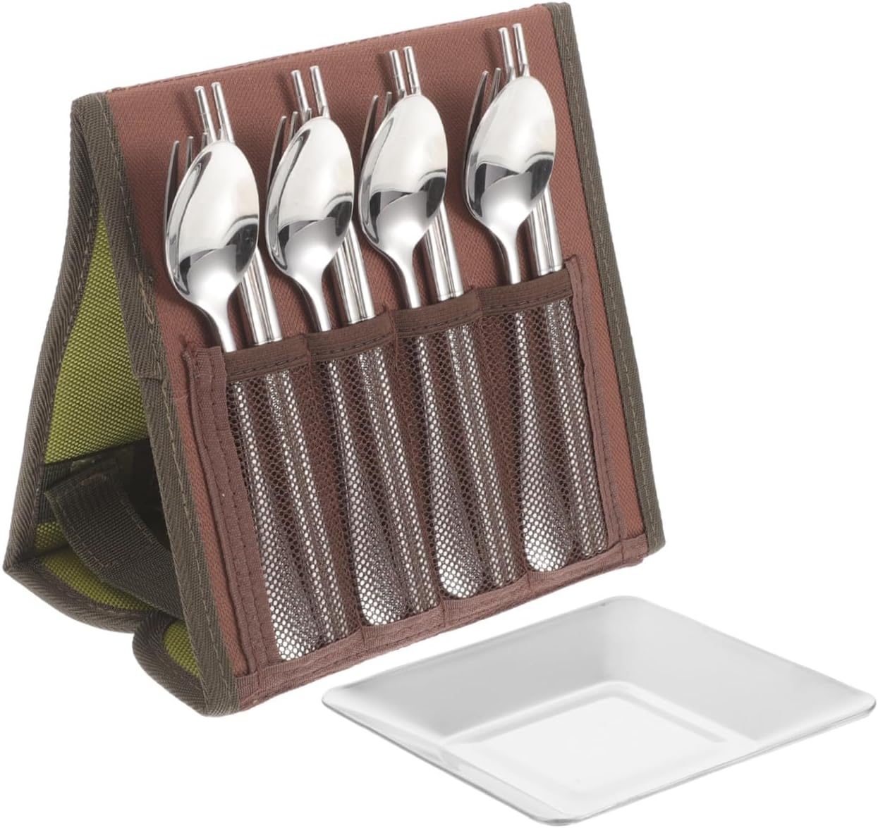 Mikinona Outdoor Picnic Cutlery Set Stainless Steel Spoon Fork Chopsticks 4-person Camping Tableware Portable Barbecue Utensils with Carry Bag Random Color