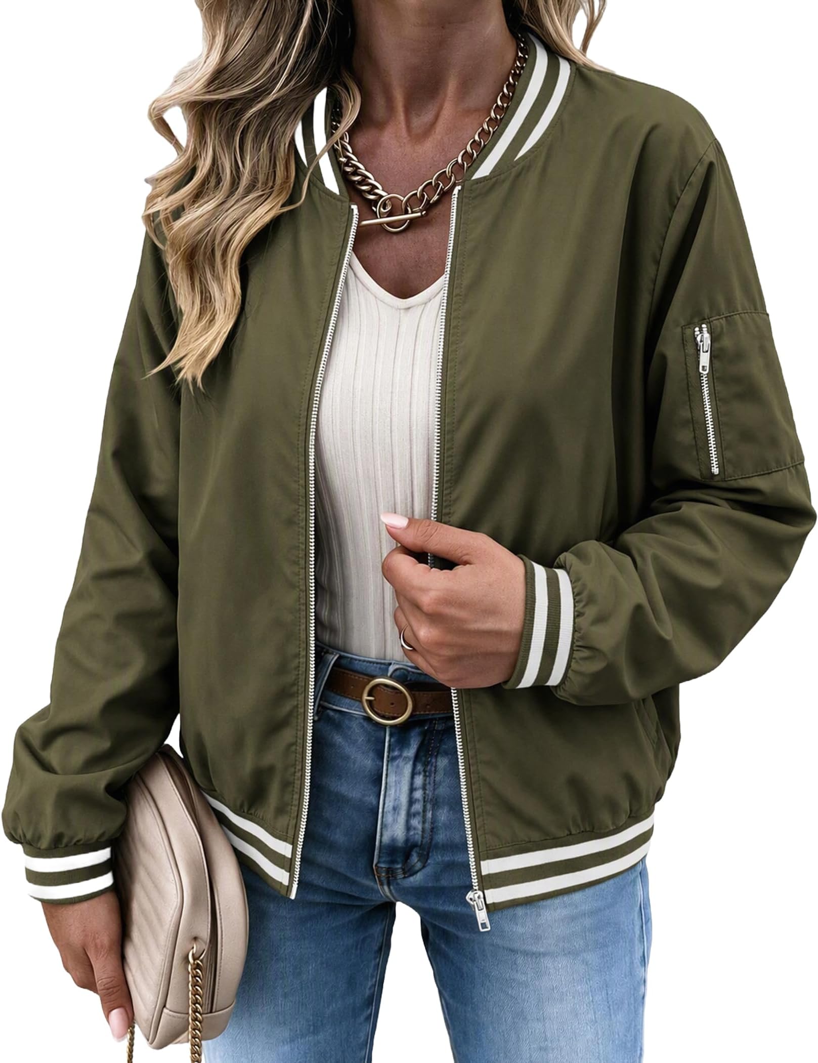 Zeagoo Women Bomber Jacket Casual Coats Spring Fall Clothes with Pockets