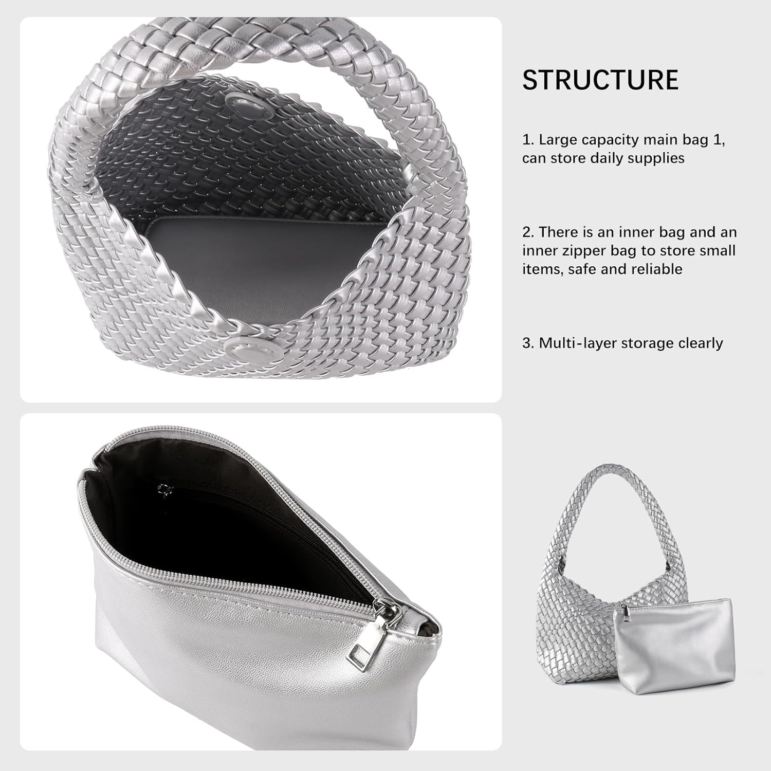 Woven Handbag for Woman Vegan Leather Shoulder bag and Purse Small Fashion Shopper Totes Ladies Underarm Bags - Image 6