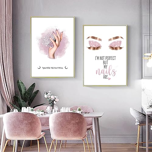 Miniatura 2 de Bankrenart Arte de pared de maquillaje rosa con pestañas, arte de pared de moda, decoración de habitación de niña, sin marco, decoración de pared