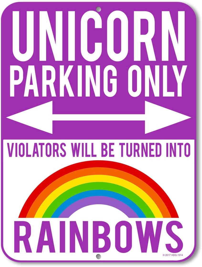 Unicorn Decor For Girls Room, Unicorn Parking Only Violators Will be Turned into Rainbows - Purple 9 x 12 inch Metal Aluminum Novelty Sign Funny Gifts - Made in the USA