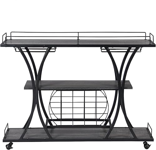 Miniatura 6 de Carritos de bar, carritos de servicio de bar, Carros de servicio a domicilio con ruedas bloqueables y estantes de vino para el hogar, sala de estar,