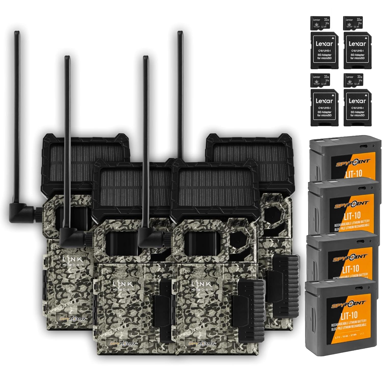 SPYPOINT Link-Micro-S-LTE Solar Cellular Trail Camera with LIT-10 Battery and Bundle Options (Link-Micro-S-LTE-V, 4 PK)