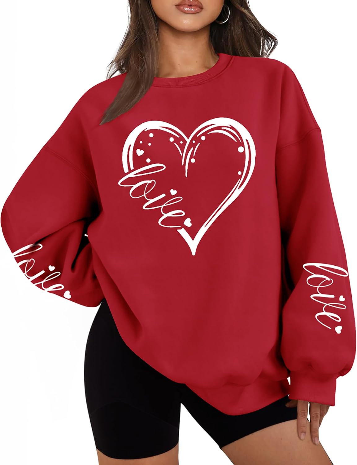 Valentines Sweatshirts for Women Oversized Cute Heart Love Sweatshirt Valentine Gift Long Sleeve Shirts